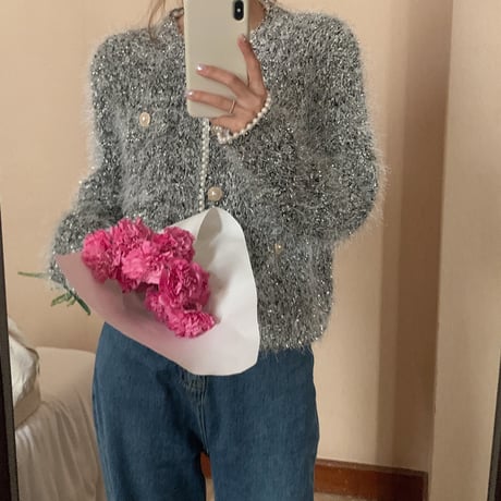 pearl button shaggy knit