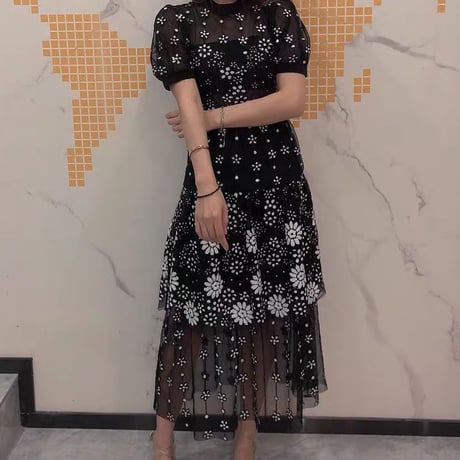 フラワーレース ロングワンピース