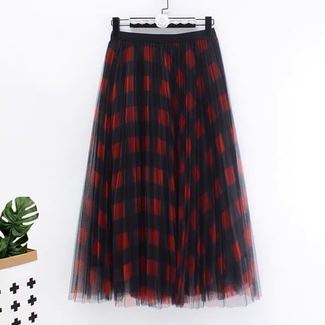 check chiffon skirt