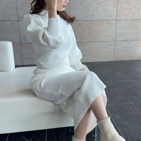 puffsleeve long knit onepiece