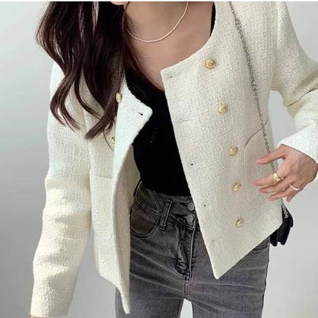 gold button tweed jacket
