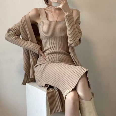 knit onepiece cardigan set