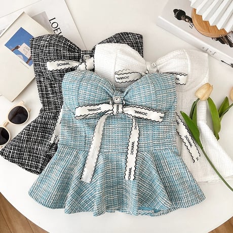 ribbon tweed peplum tops