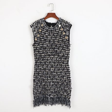 Sleeveless tweed onepiece