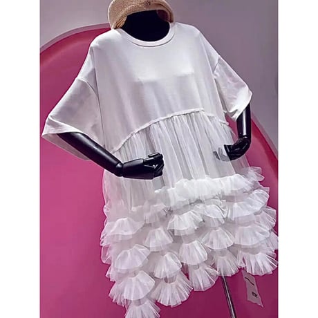 tulle patchwork t-shirt onepiece