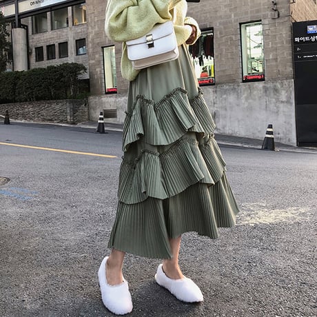 【即納】3段 green skirt