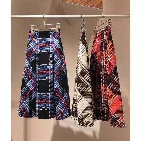 high-waist check skirt