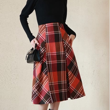 high-waist check skirt