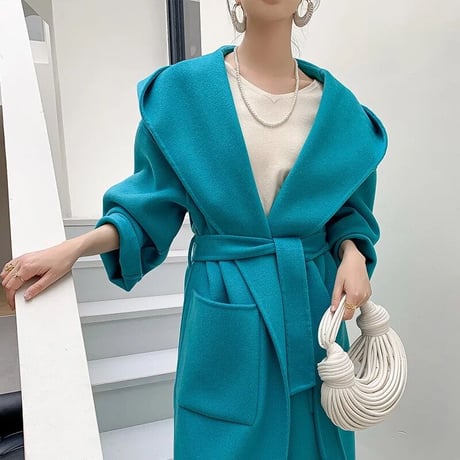 【ウール100%】フード付き long coat