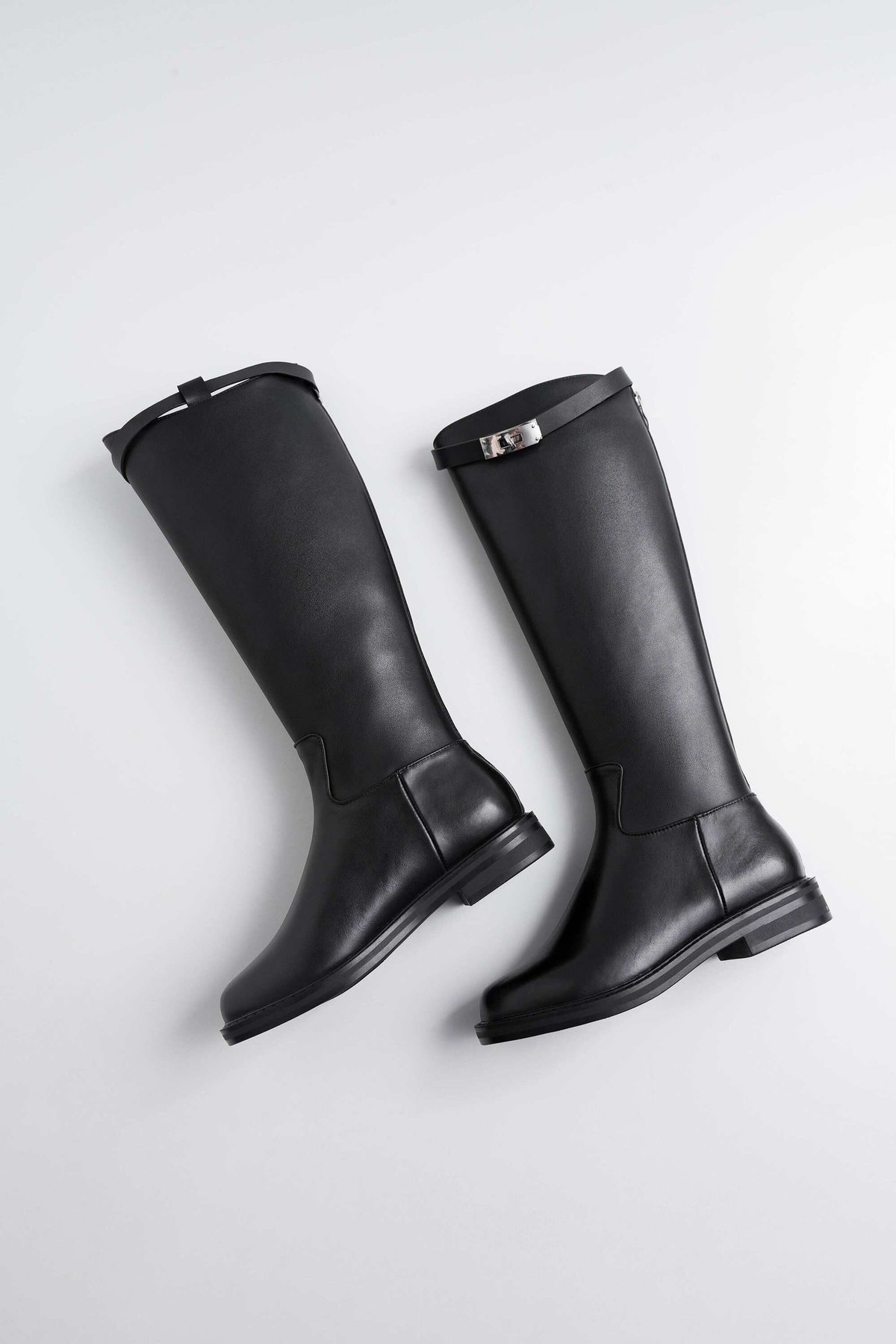 ACLENT ロングブーツ Round buckle long boots 本革】buckle long