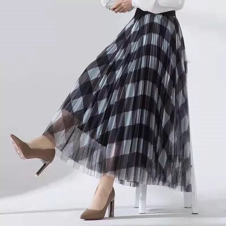 check chiffon skirt