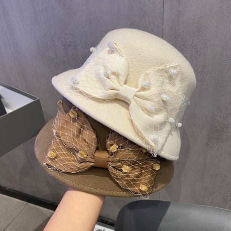 ribbon tulle wool hat