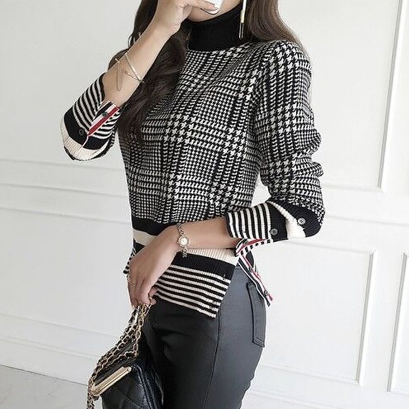 HERMÈS チェック柄 タートルネックセーター HERMES エルメス タートルネック ウール100％ グラフィックチェック