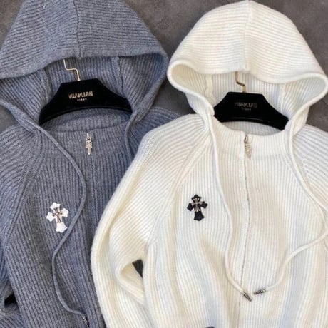 cross design short knit parker