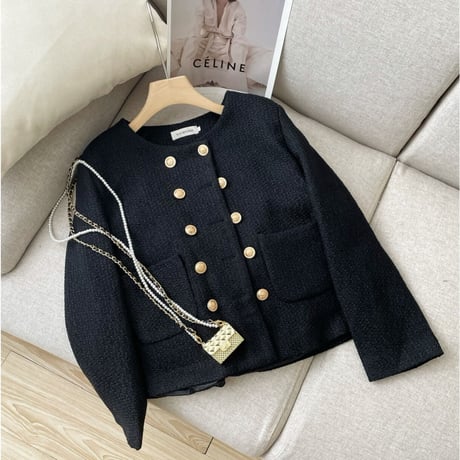 gold button tweed jacket