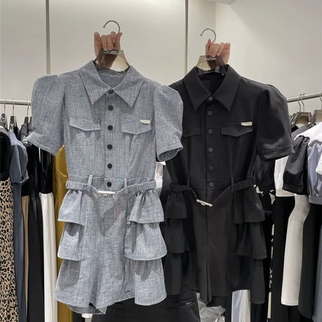 Puff sleeve frill rompers