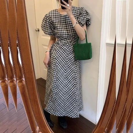 check puff sleeve onepiece
