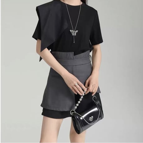 切り替え high-waist short pants