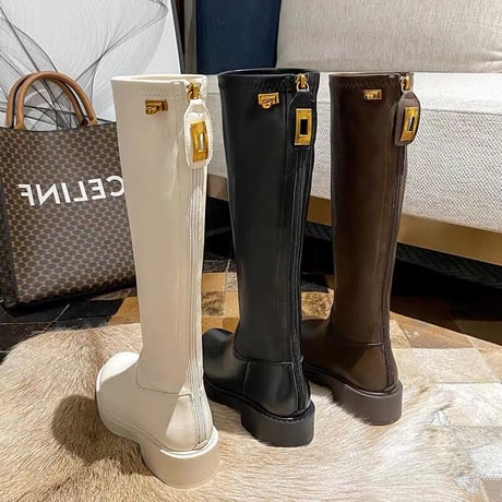gold buckle long boots 4cm