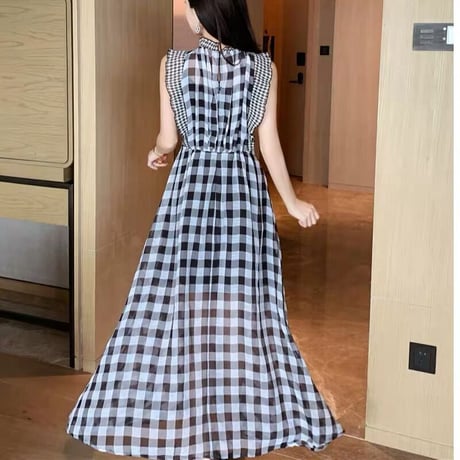 gingham check chiffon onepiece