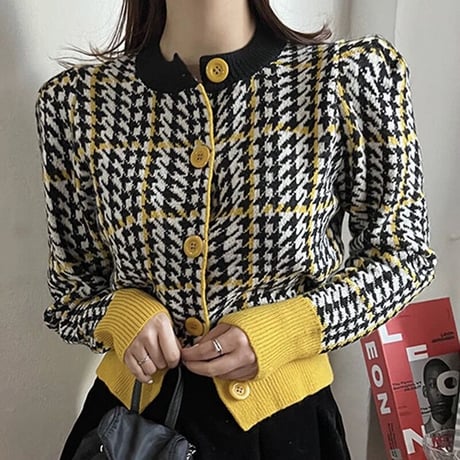 千鳥格子 knit cardigan