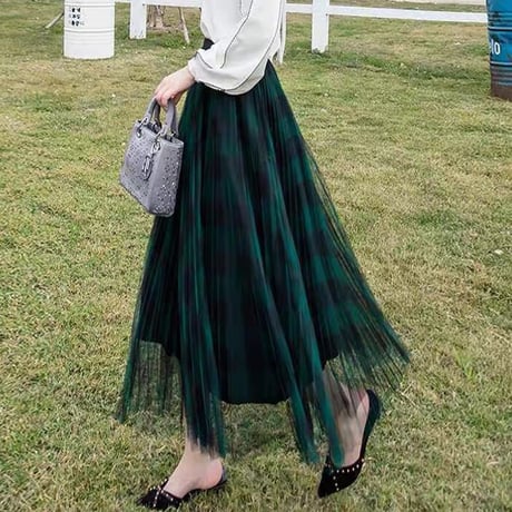 check chiffon skirt
