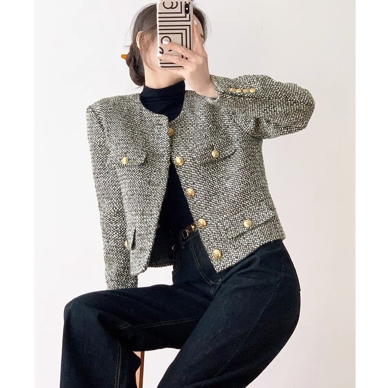 gold button tweed jacket | BrillantSelect Store