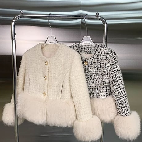 eco fur  tweed jacket
