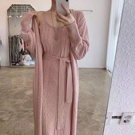 ニットカーディガン ニットワンピース セット