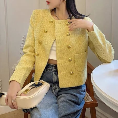 gold button tweed jacket