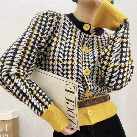 千鳥格子 knit cardigan
