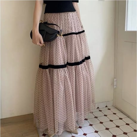ドットチュールラインスカート