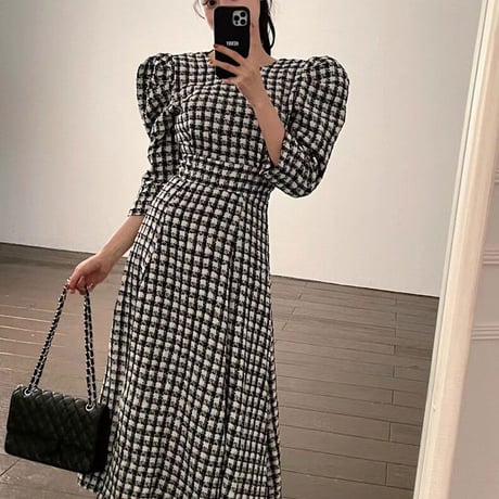 puff sleeve check onepiece