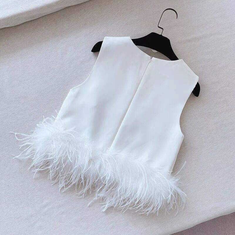 トップス ballerina feather peplum tops  White peplum feather tops | BrillantSelect Store