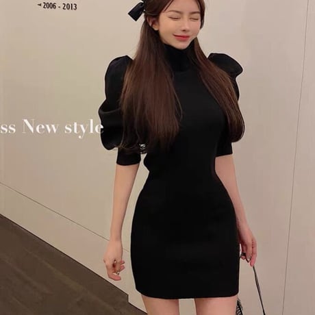 【即納】puff sleeve mini onepiece