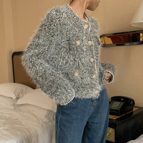 pearl button shaggy knit