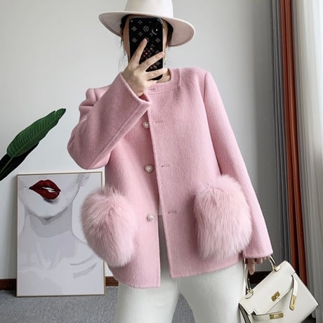fox fur heart button jacket