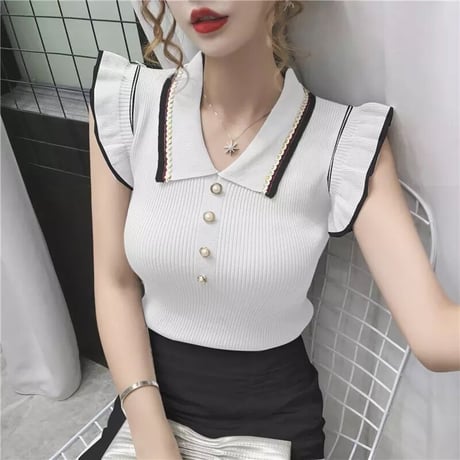 襟付き sleeveless summer knit