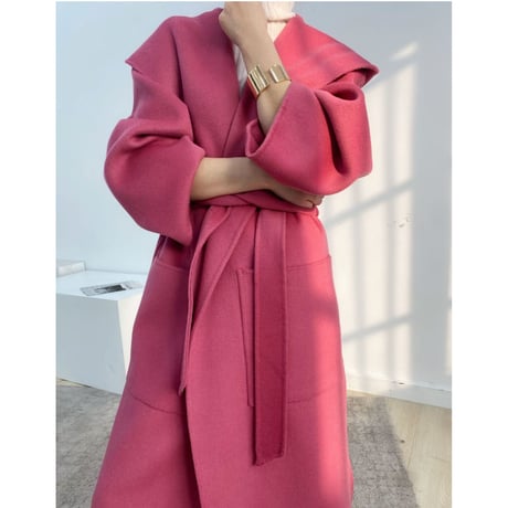 【ウール100%】フード付き long coat