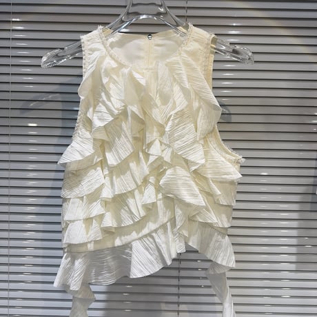 sleeveless asymmetry frill tops