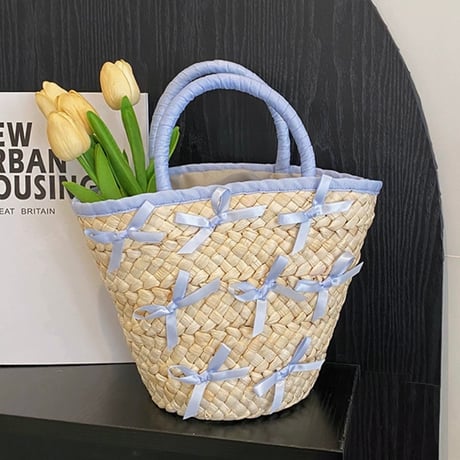 ribbon straw bag