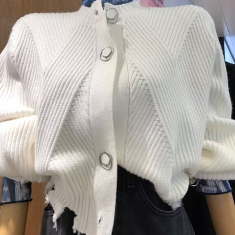 裾フリンジカーディガン