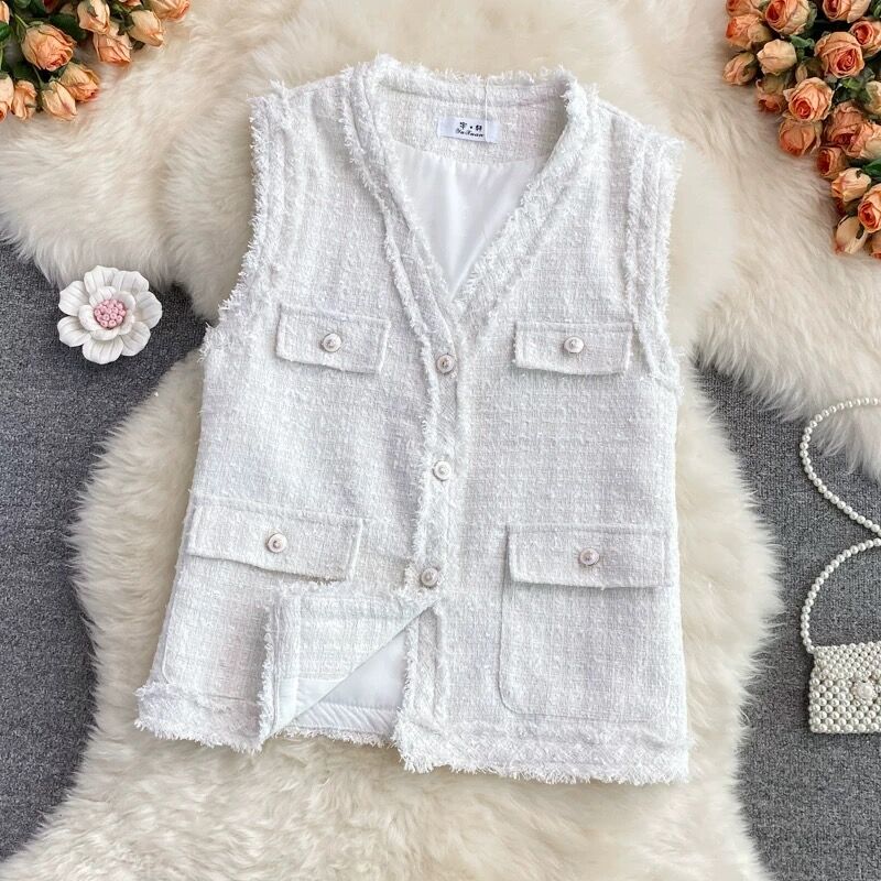 ♡pois ポワ Tweed vest ピンク♡ツイード ベスト ジレ セール】ファンシーツイードジレ（ベスト）｜Virca（ヴィルカ
