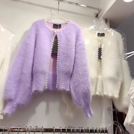 モヘア knit pearl cardigan