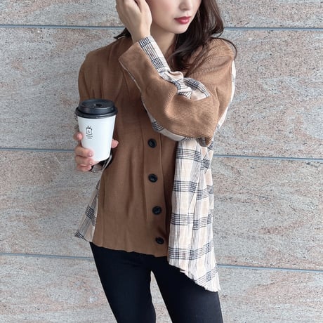 【即納】check 切り替えcardigan
