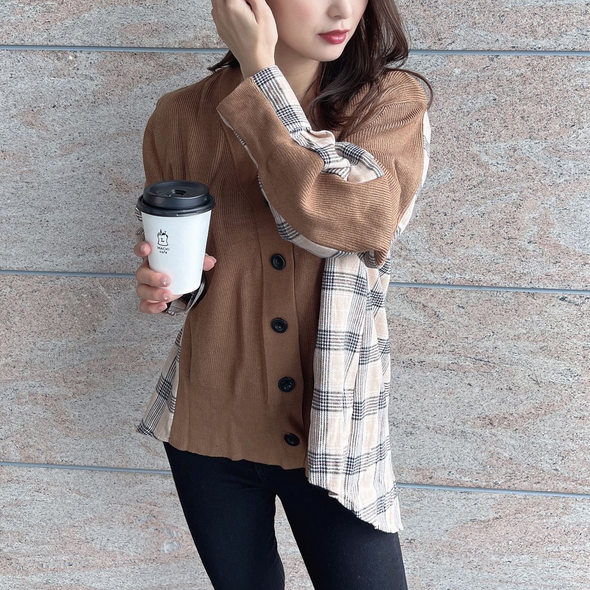 即納】check 切り替えcardigan | BrillantSelect Store