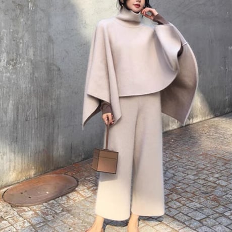 【即納】high neck poncho  setup