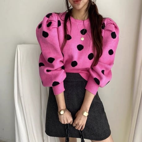puff sleeve dot knit
