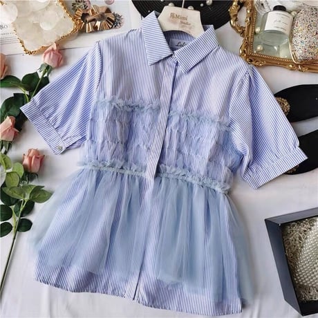 【即納】tulle shirt