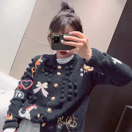 異柄 knit cardigan